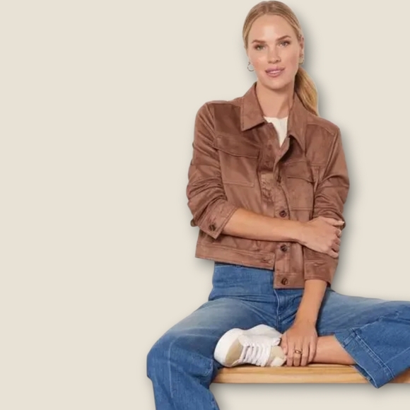 NWT EVEREVE Romy Jacket Faux Suede Cropped Chestnut Brown Medium NEW - Picture 12 of 12